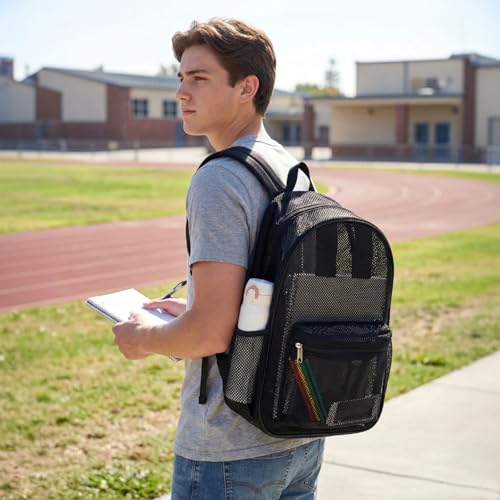 COVAX Heavy Duty Mesh Backpack, See Through College Backpack, Black
