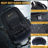 WILAXI PRO Tool Backpack Heavy Duty, Tool Bag Backpack for Men Waterproof Oxford Fabric with Plastic Base, 19IN Large Capacity with 44 Pockets, Padded Back & Straps for All Worksite Environments