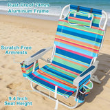 Kamglide 2 Pack Aluminum Backpack Beach Chairs for Adults, 5-Position Lay Flat Folding Camping Chairs with Cooler Bag, Cup & Phone Holder, Towel Bar, Lightweight Portable Outdoor Chairs,Multi Stripes