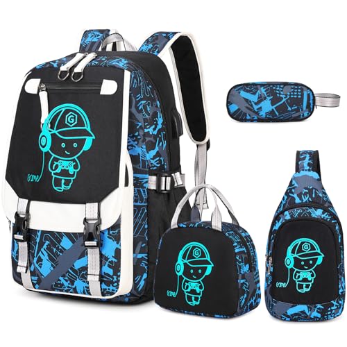 Bevalsa Backpack for Boys, Cool Luminous Boys Backpack with Sling Bag, Lunch Box & Pen Case, School Bags for Kids Children Teens | Backpacks4Less