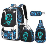 Bevalsa Backpack for Boys, Cool Luminous Boys Backpack with Sling Bag, Lunch Box & Pen Case, School Bags for Kids Children Teens Elementary Middle Schools, Bookbag Glow In The Dark (Blue)