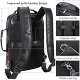 Masa Kawa Slim Leather 15.6" Laptop Backpack for Men Convertible Briefcase Backpacks Expandable Black Business Work Bag Slim Travel Daypack