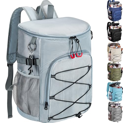 Karamagic Cooler Backpack 30 Cans,Portable Backpack Coolers Insulated Leak Proof,Made with Water-Resistant 900D Oxford Lightweight Cooler Bag for 12h Hot/Cold Retention (Lightgrey(900D))