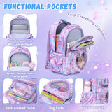 MOONBABY Kids Backpack for Girls Ages 6-12 with Sweet Heart Pocket, 17" Lightweight Elementary Middle School Bookbag, Bowknot Lace Ballet Style
