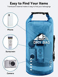 HEETA Dry Bag Waterproof for Women Men, Roll Top Lightweight Dry Storage Bag Backpack with Phone Case for Travel Swimming Boating Kayaking Paddle Board Camping Beach Accessories (Transparent Blue,10L)