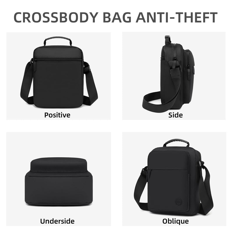 RELITRK Small Messenger Bag for Men Women, Purse for Men Multi Pocket Purses Bag Hold Phone Handset Anti Theft (Black)