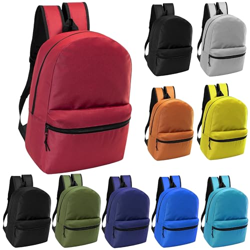 Moda West 17" School Backpacks for Kids - Backpacks in Bulk for Elementary, Middle, and High School Students, 10 Pack