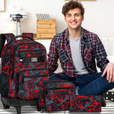 FTJCF 3Pcs Rolling Backpack for Boys, 19 Inche Adults Roller Bag with Wheels, Graffiti Wheeled Bookbag Set for Men(Red)
