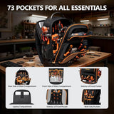 Tool Bag Backpack Heavy Duty 1680D Oxford, 75 Pockets & Loops Electrician Backpack, Large HVAC Tool Bags with Hard Bottom, Construction Work Technician Backpacks with 16’’ Laptop Compartment for Men