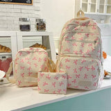 Bow Backpack For Girls Kawaii Coquette Nylon Fabric 3 Piece Set Cute Lightweight Adjustable Straps Laptop Commute Travel Fashion Daypack Pink