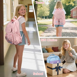 VASCHY Backpack for Girls Ages 8-12, 17 Inch Lightweight School Bag with Clear Pin Display Pouch, Water Resistant Teen Girl Bookbag with Multiple Pockets, Middle School Backpack for Grades 3-6 Pink