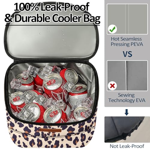 Backpack Cooler for Women, Soft Cooler Backpack with Cooler Compartment Insulated Waterproof Ice Pack Cooler Bag for Women Black Brown Pattern