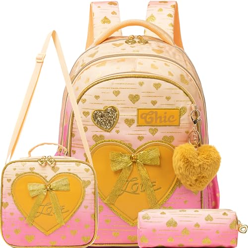 Meetbelify Kids Backpacks for Girls Backpacks for School Kids Canvas Travel Laptop Backpack with Lunch Box for Elementary Students Girls Back to School Bookbag Ages 8-10