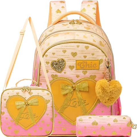 Meetbelify Kids Backpacks for Girls Backpacks for School Kids Canvas Travel Laptop Backpack with Lunch Box for Elementary Students Girls Back to School Bookbag Ages 8-10