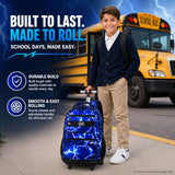 gxtvo Rolling Backpack for Men, Wheeled Bookbag with Lunch Box for Adults, Kids Water Resistant Roller School Bag for College Teens Boys Travel - Lightning Blue