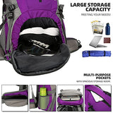 King'sGuard 70L Hiking Backpack with Rain Cover Lightweight Waterproof Travel Camping Backpack Large Backpacking Pack for Men and Women (Purple)