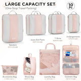 10 Set Compression Packing Cubes for Travel Gifts Mom Women,OlarHike Luggage Clothes Garment Bags for Travelers,Airplane/Cruise/Car Travel Essentials,Compressible Expandable Saver Space Bags(Beige)