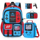 Duzieda Boys Backpack with Lunch Box, 4 PCS Gamer Boys Backpack for Elementary Middle School, 17 Inch School Bags for Kids
