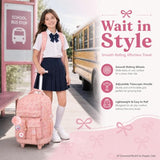 CCJPX 3Pcs Rolling Backpack for Girls, Roller Wheeled School Bookbag, Bow Wheels Backpacks with Lunch Box for Kids (Pink)