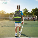 Choco Mocha Kids Tennis Bag for Boys, 16 Inch Youth & Junior Tennis Backpack with Shoe Compartment, Holds 2 Rackets (21–23 Inch), Camo Gray