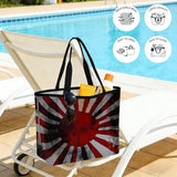 Japanese Chariot Flag Mesh Beach Bag, Red Navy Flag Abstract Large Tote Bag for Swim Pool Beach Travel