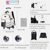 ETAISHOW Rolling Backpack for Boys with Wheels Roller Backpack Wheeled School Bag for Teen Boys White