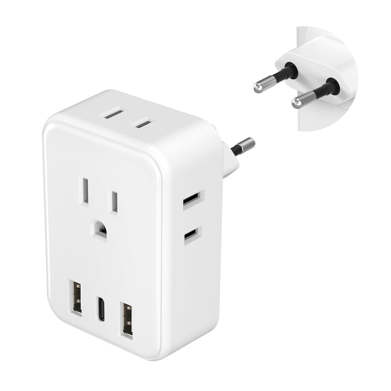 BN-LINK European Travel Plug Adapter, Power Plug Adapter with 4 AC Outlets and 3 USB Ports (1 USB C), Type C Adapter for US to Most of Europe Iceland Spain Italy France Germany