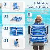 COSTWAY Backpack Beach Chair, Foldable Camping Chair with 5 Adjustable Position, Cup Holder, Storage Pockets, Straps, Towel Rack, Pillow for Patio Outdoor (Blue Stripe,1)