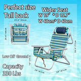 ALPOME Aluminum Backpack Low Profile Beach Chair - 5-Position Lay Flat Reclining Folding Chair with Removable Cooler Bag - Heavy Duty 330 lbs Capacity, Lightweight Portable Sand Seat - Striped Green