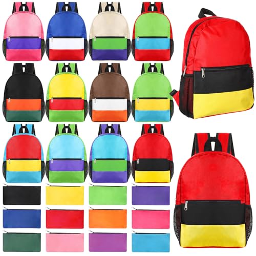 Cholemy 12 Pack 14" Kids Backpack Bulk for School with Pencil Pouch, Back to School Supplies for Classroom Donation (Stylish Color)