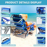 PRETZI Backpack Beach Chairs for Adults - Folding Heavy Duty Camping Chair with Storage Pouch, Cup Holder & Towel Rack, Adjustable Lounge Chair for Outdoor,Travel (1pack /Stripes_Blue&Green)