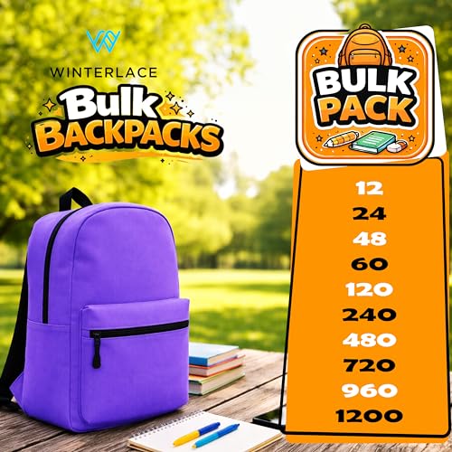Winterlace 12 Pcs Backpacks 17” 2-Compartment Zippered for Adults Kids School Travel Donations Lightweight Outdoors (Assorted Colors, 12 Pack)