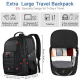 Z-MGKISS Extra Large Travel Backpack With 52L Capacity, Long-Term Durability TSA Backpack, Anti-Theft 17.3" Big Business Laptop Backpack for Men&Women, Water Resistant College Rucksack Bag, Black
