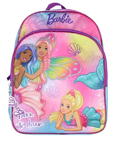 AI ACCESSORY INNOVATIONS Barbie Born To Dream 17" Mermaids and Fairies School Backpack Travel Laptop Book Bag with Padded Adjustable Straps
