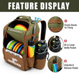Disc Golf Bag, Durable Disc Golf Backpack Holds 22+ Discs, Large Capacity with Multiple Storage Pockets