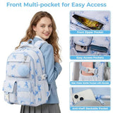 shiprabags Corduroy Backpack for Teen Girls, Aesthetic Cute Blue Bow School Backpack with Multi-Pocket, Lightweight Bookbag Fits 15.6 Inch Laptop, Large Capacity Casual Daypack for School Travel