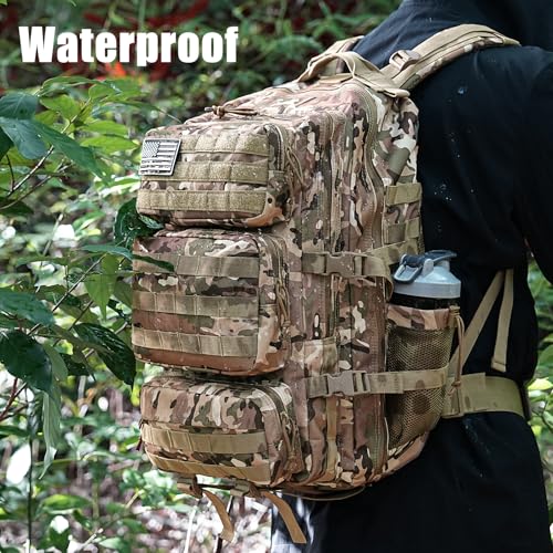 kookoomia Military Tactical Backpack 50L Large Day Backpack for Men Molle Army 3 Days Assault Pack Bug Out Bag Water Resistant and Heavy Duty Hiking Treeking Rucksack - Camouflage