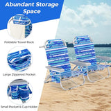 Giantex Backpack Beach Chair, Foldable Camping Chair with 5 Adjustable Position, Cup Holder, Storage Pockets, Straps, Towel Rack, Pillow, Lay Flat Lawn Chair for Patio Outdoor, Blue Stripe