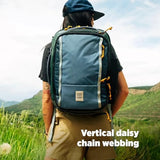 Topo Designs Global Travel Backpack, 25 Liter Bag, 3x Padded Grab Handles, Stretch Mesh, 100% Recycled Nylon Construction, PFAS-Free, Bluesign Approved (Navy/Sahara)