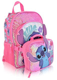 Disney Lilo and Stitch Backpack With Lunch Box for Girls with Glitter | Sequined Insulated Lunch Bag Lunch Box for Girls, Boys, Toddlers | Stitch Pink Backpack for School and Reusable Lunchbox