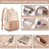 WINDARS School Backpack for Teens Girls, Aesthetic College Backpack Large Bookbag for Women Students Fashion 15.6 Inch Laptop Bag for Work Travel (Khaki Beige)