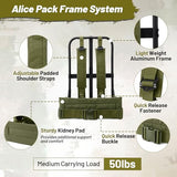 AUMENTAR 50L Military Alice Pack Army Survival Combat ALICE Rucksack Backpack for Men & Women for Camping, Hiking, Emergency Army Green