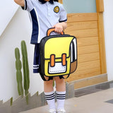 Lifelix Kids Kawaii Backpack for Boys Girls Cute Toddler 2D Cartoon Comic Paper Jump Bookbag Fun Weird School Schoolbag (Yellow, Small)