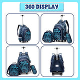Meetbelify Boys Rolling Backpack with Wheels Kids Luggage for Elementary Students Trolley Trip Carry On Bag for Girls Boys 6-8