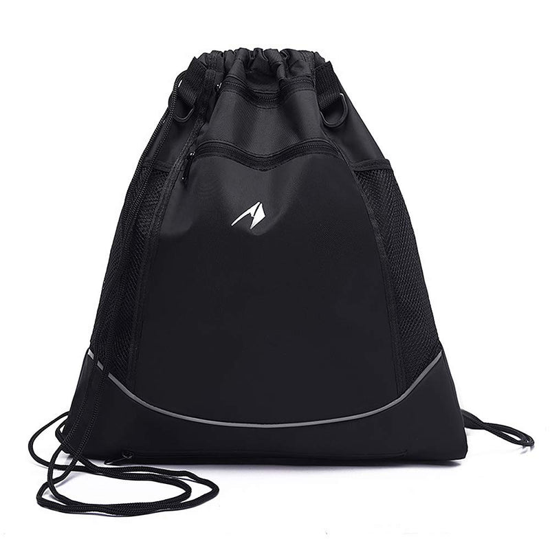 STAY GENT Drawstring Basketball Backpack for Boys, Foldable Soccer Backpack Gym Bag Sackpack Sports Sack with Detachable Ball Mesh Bag for Volleyball Baseball Yoga, Black