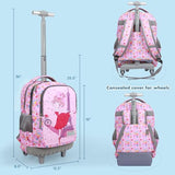 Tilami Rolling Backpack for Kids 18 Inch Wheeled Bookbag for Boys & Girls for School & Travel,Pink Girl
