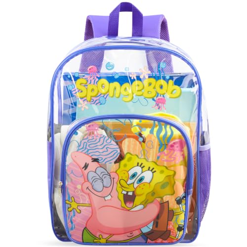 Get Trend SpongeBob SquarePants Girls Clear Backpack, 17 inch Transparent School Bookbag, See Through Travel Bag with Straps, Gifts for Girls (Multicolor SpongeBob)