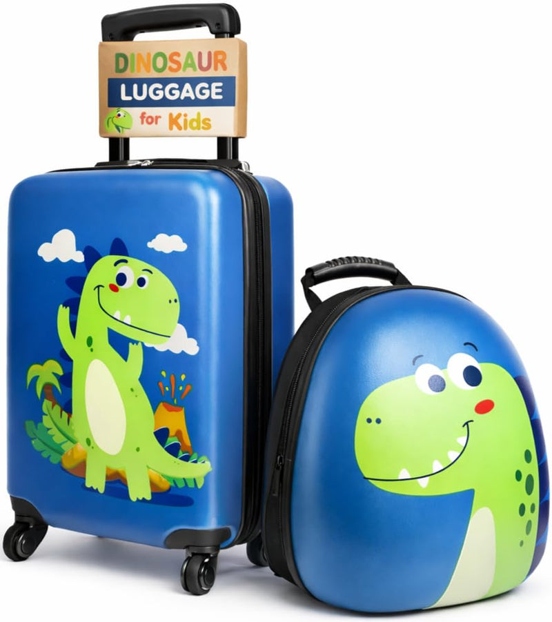emissary Dinosaur Kids Suitcase for Boys, 18" Hardside Dinosaur Toddler Suitcase Set with Spinner Wheels and Backpack, Kids Carry on Luggage Set Rolling Travel Kid's Luggage Gifts Airline Approved