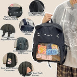 UINSUE Kawaii Chick Backpack with Detachable Front Pocket Casual Comic Cat Face Design Ita Bag for Conventions and Everyday Use 13L (Black-Cat)