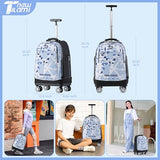 NEW TILAMI 19 Inch Rolling Backpack 360°rotating Universal Wheel, Large Organizer Compartments, Adjustable Handle, Carry on for School Students Business Travel, Ice-blue Rhombus Shadows